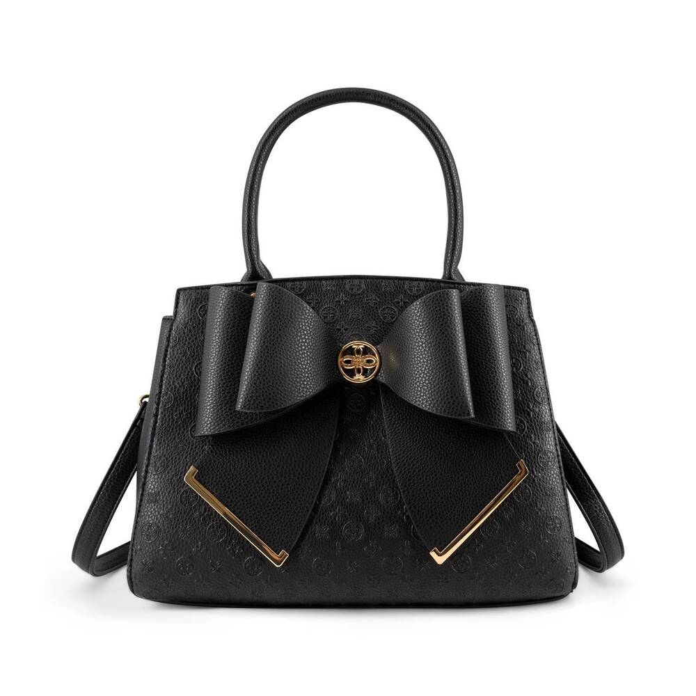 NEW LIKE DREAMS women's crossi elegance large bow vegan leather satchel in black